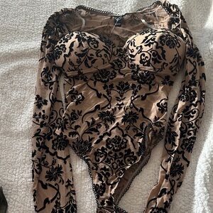 Windsor Tan and Black Floral Bodysuit